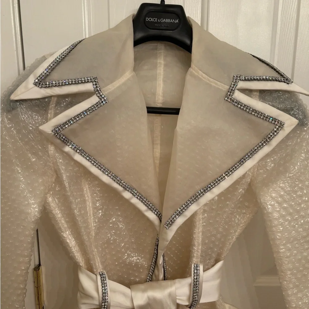 RARE-ICONIC-Dolce & Gabbana-Clear Plastic Bubble Wrap Rain Coat-Rhinestone-90s - Picture 13 of 16